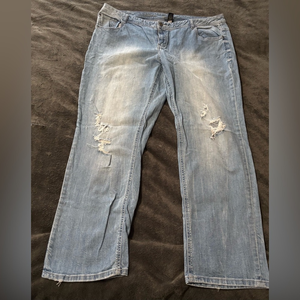 Lane Bryant Distressed Straight Leg Blue Jeans Size 22